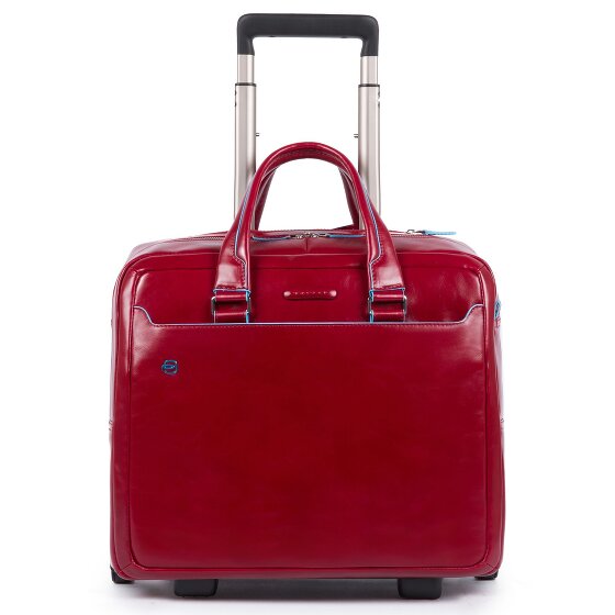 Piquadro Blauwe vierkante 2-wiel Business Trolley Leer 36 cm Laptopcompartiment