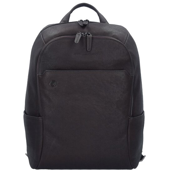Piquadro Zwart Vierkante Rugzak Leder 39 cm Laptopcompartiment