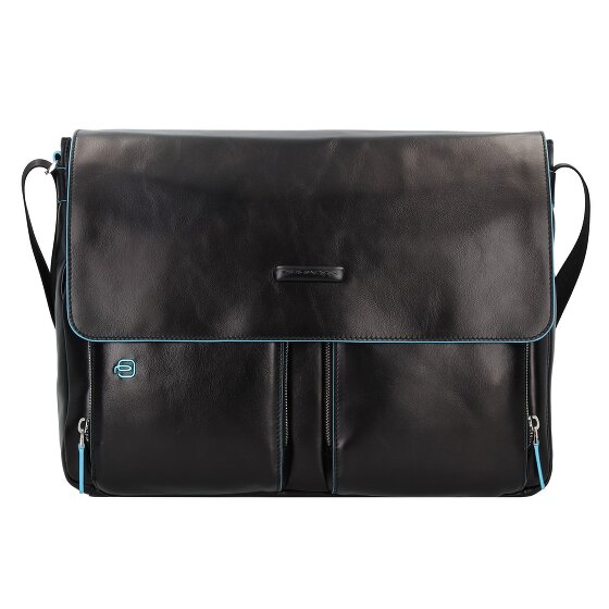 Piquadro Blauwe vierkante Messenger Leer 37 cm Laptop Compartiment