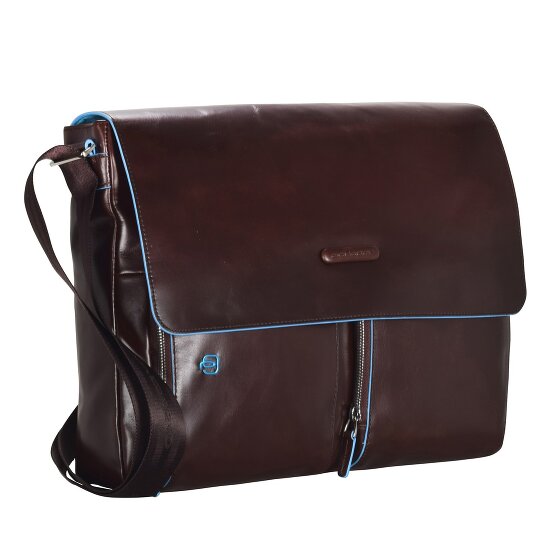 Piquadro Blauwe vierkante Messenger Leer 37 cm Laptop Compartiment