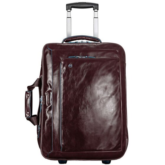 Piquadro Blauwe vierkante 2-wiel Business Trolley Leer 51 cm Laptopcompartiment