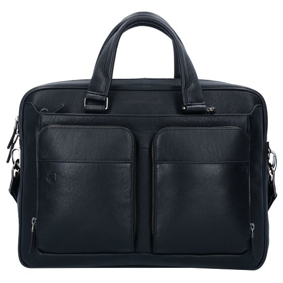 Piquadro Zwarte vierkante aktetas Leer 39 cm Laptopcompartiment