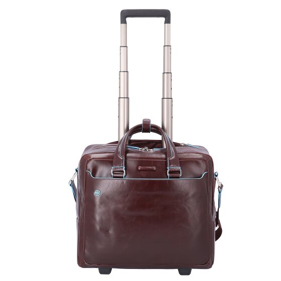 Piquadro Blauwe vierkante 2-wiel Business Trolley Leer 36 cm Laptopcompartiment