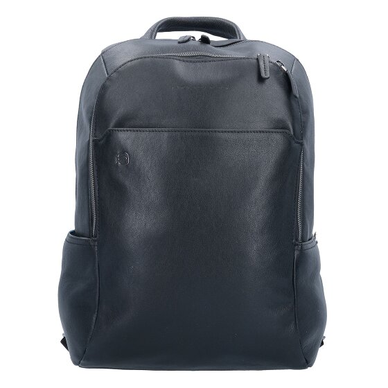 Piquadro Zwarte vierkante rugzak leer 39 cm laptopvak