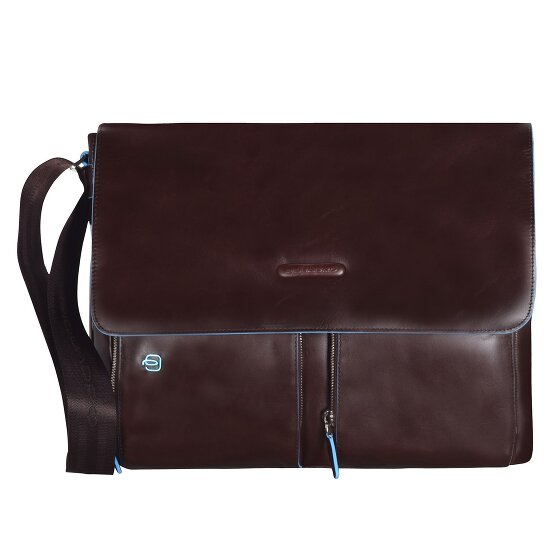 Piquadro Blauwe vierkante Messenger Leer 37 cm Laptop Compartiment