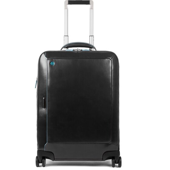Piquadro Blauwe Vierkante 4-Wiel Leren Cabin Trolley 55 cm Laptopcompartiment