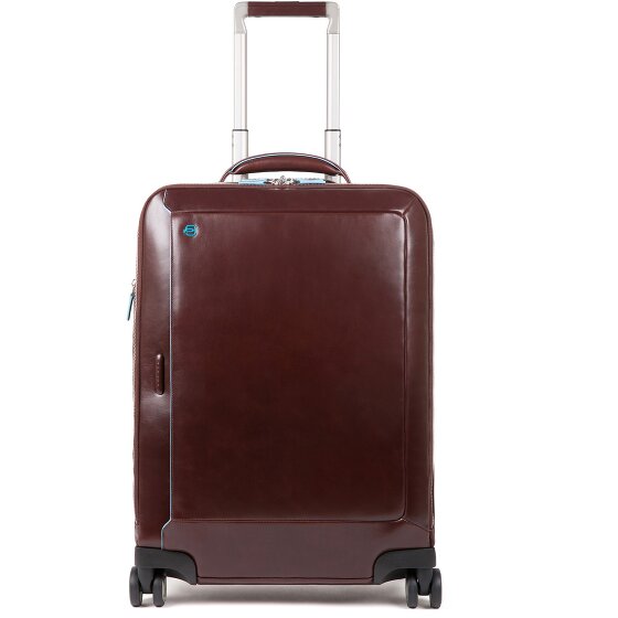 Piquadro Blauwe Vierkante 4-Wiel Leren Cabin Trolley 55 cm Laptopcompartiment