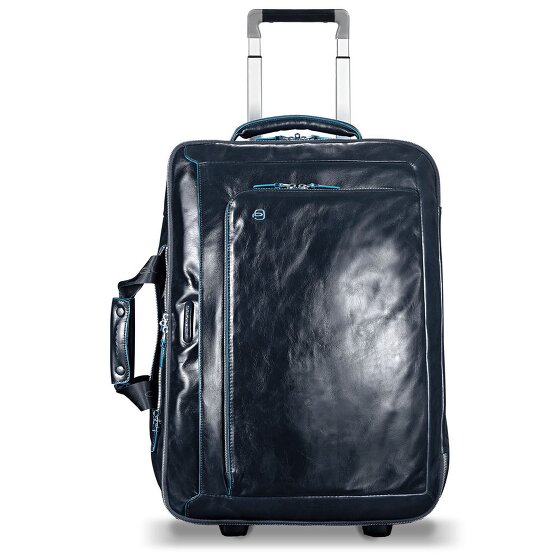 Piquadro Blauwe vierkante 2-wiel Business Trolley Leer 51 cm Laptopcompartiment