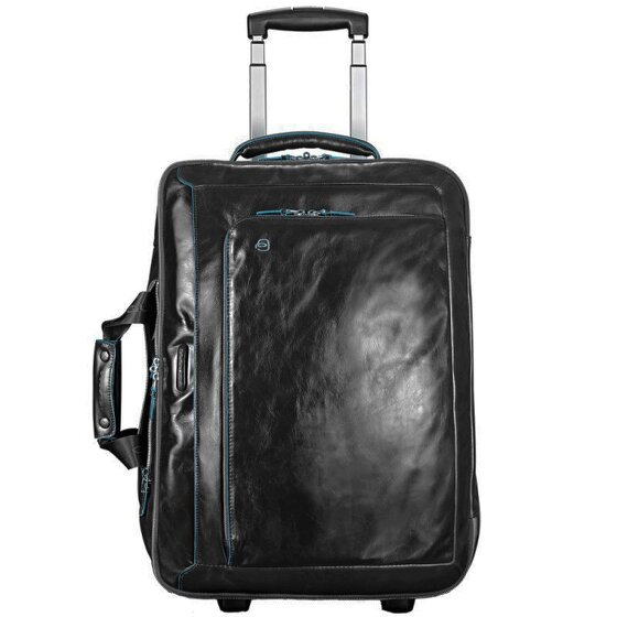 Piquadro Blauwe vierkante 2-wiel Business Trolley Leer 51 cm Laptopcompartiment