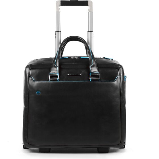 Piquadro Blauwe vierkante 2-wiel Business Trolley Leer 36 cm Laptopcompartiment