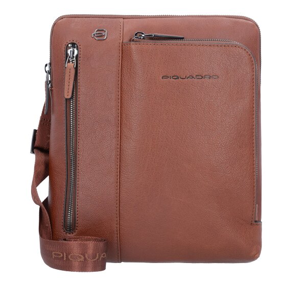 Piquadro Zwarte vierkante schoudertas leer 24 cm