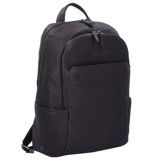 Piquadro Zwart Vierkante Rugzak Leder 39 cm Laptopcompartiment