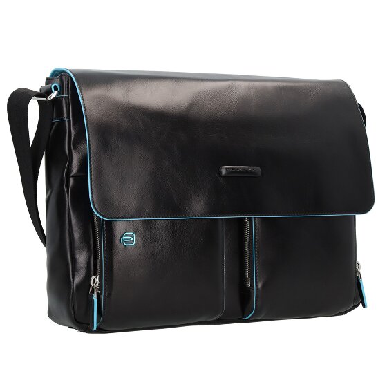 Piquadro Blauwe vierkante Messenger Leer 37 cm Laptop Compartiment