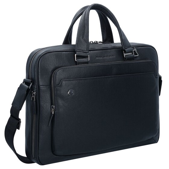 Piquadro Zwarte vierkante aktetas Leer 40 cm Laptopcompartiment