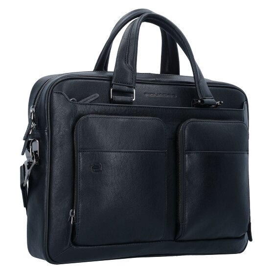 Piquadro Zwarte vierkante aktetas Leer 39 cm Laptopcompartiment