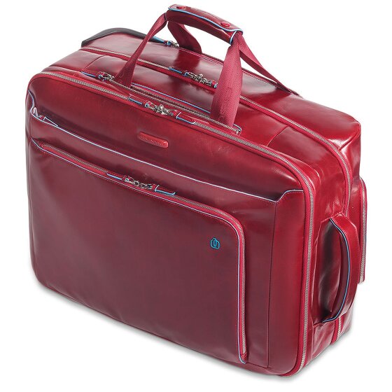 Piquadro Blauwe vierkante 2-wiel Business Trolley Leer 51 cm Laptopcompartiment
