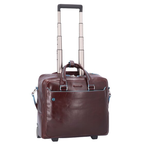 Piquadro Blauwe vierkante 2-wiel Business Trolley Leer 36 cm Laptopcompartiment