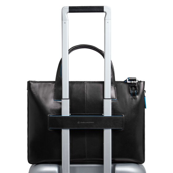 Piquadro Blue Square Shopper Tas Leer 38 cm Laptop compartiment met uitbreidingsplooi