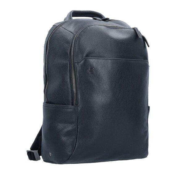 Piquadro Zwarte vierkante rugzak leer 39 cm laptopvak