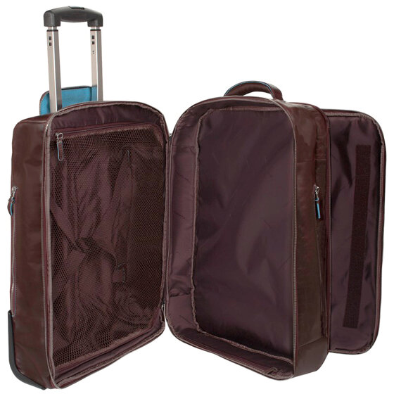 Piquadro Blauwe vierkante 2-wiel Business Trolley Leer 51 cm Laptopcompartiment