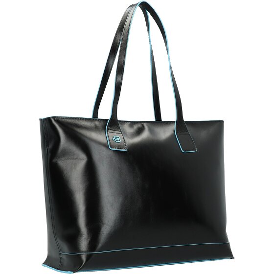 Piquadro Blauwe vierkante shopper tas leer 35 cm