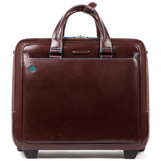Piquadro Blauwe vierkante 2-wiel Business Trolley Leer 37 cm Laptopcompartiment