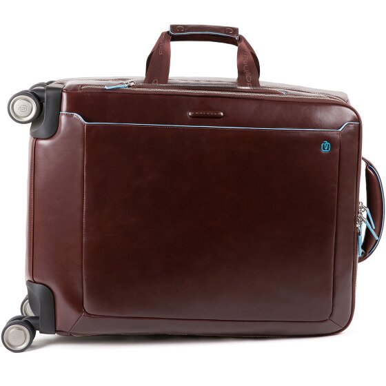 Piquadro Blauwe Vierkante 4-Wiel Leren Cabin Trolley 55 cm Laptopcompartiment
