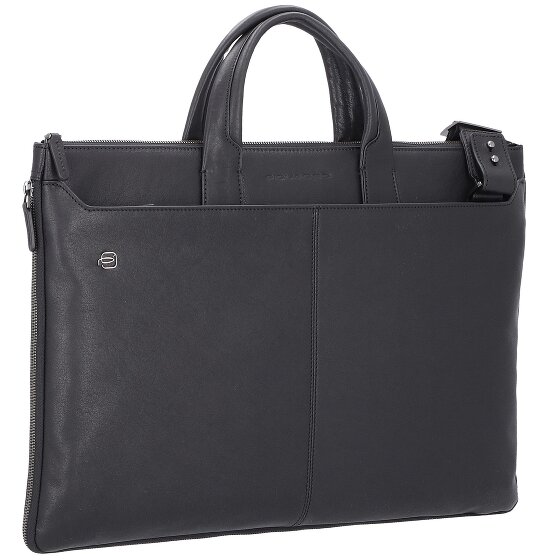 Piquadro Zwarte vierkante laptoptas leer 47 cm