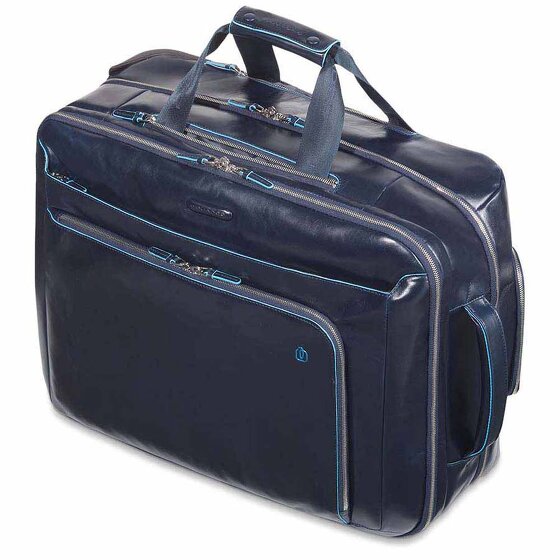 Piquadro Blauwe vierkante 2-wiel Business Trolley Leer 51 cm Laptopcompartiment