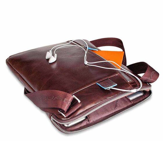 Piquadro Blauwe vierkante schoudertas leer 21 cm