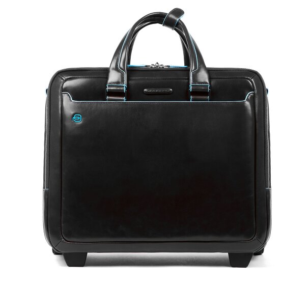 Piquadro Blauwe vierkante 2-wiel Business Trolley Leer 37 cm Laptopcompartiment
