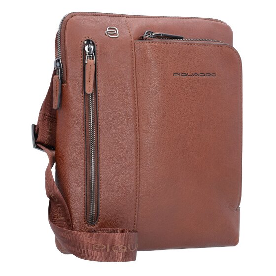 Piquadro Zwarte vierkante schoudertas leer 24 cm