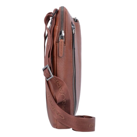 Piquadro Zwarte vierkante schoudertas leer 24 cm