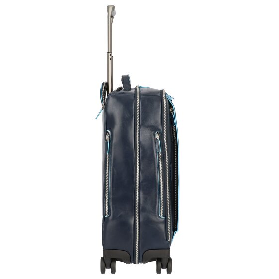 Piquadro Blauwe Vierkante 4-Wiel Leren Cabin Trolley 55 cm Laptopcompartiment