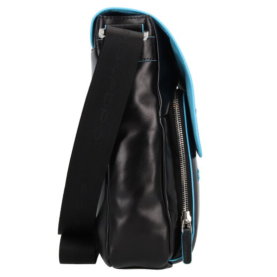 Piquadro Blauwe vierkante Messenger Leer 37 cm Laptop Compartiment