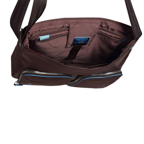 Piquadro Blauwe vierkante Messenger Leer 37 cm Laptop Compartiment