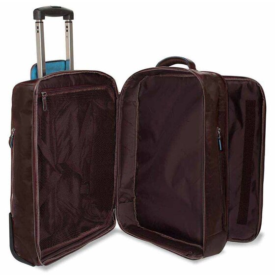 Piquadro Blauwe vierkante 2-wiel Business Trolley Leer 51 cm Laptopcompartiment