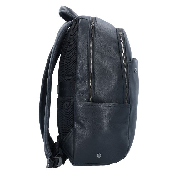 Piquadro Zwarte vierkante rugzak leer 39 cm laptopvak