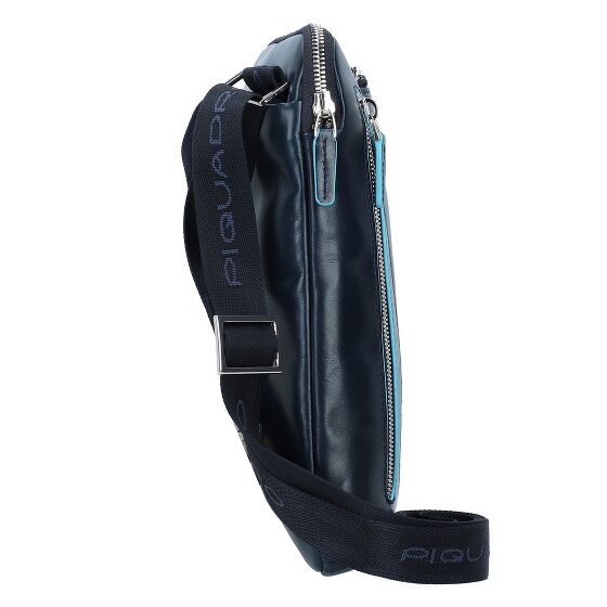 Piquadro Blauwe vierkante schoudertas leer 21 cm