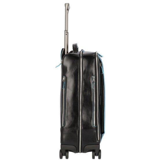 Piquadro Blauwe Vierkante 4-Wiel Leren Cabin Trolley 55 cm Laptopcompartiment