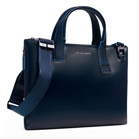 Piquadro Blue Square Shopper Tas Leer 38 cm Laptop compartiment met uitbreidingsplooi