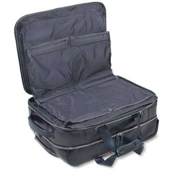 Piquadro Blauwe vierkante 2-wiel Business Trolley Leer 51 cm Laptopcompartiment