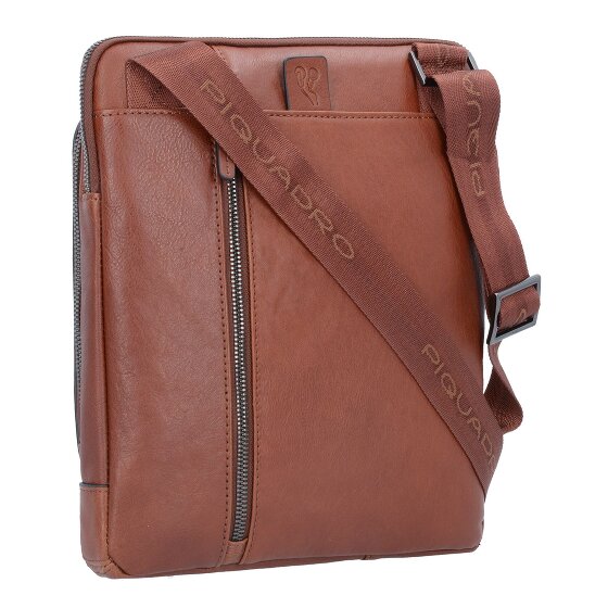 Piquadro Zwarte vierkante schoudertas leer 24 cm