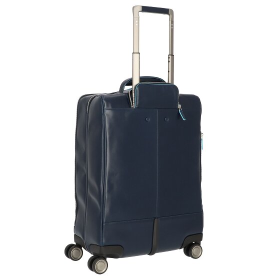 Piquadro Blauwe Vierkante 4-Wiel Leren Cabin Trolley 55 cm Laptopcompartiment