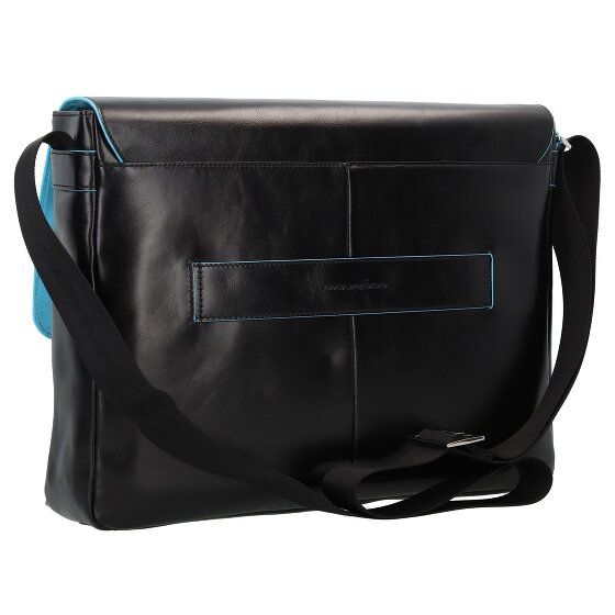Piquadro Blauwe vierkante Messenger Leer 37 cm Laptop Compartiment