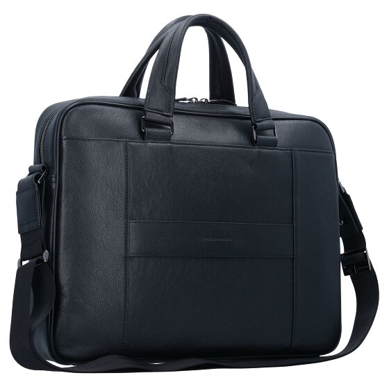 Piquadro Zwarte vierkante aktetas Leer 40 cm Laptopcompartiment