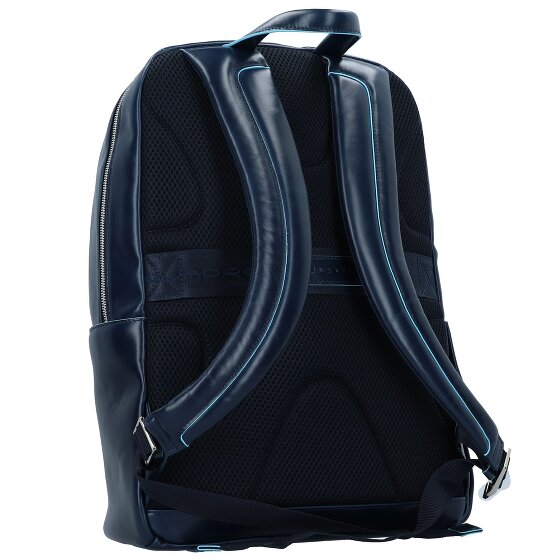 Piquadro Blauwe vierkante rugzak Leer 43 cm Laptopvak