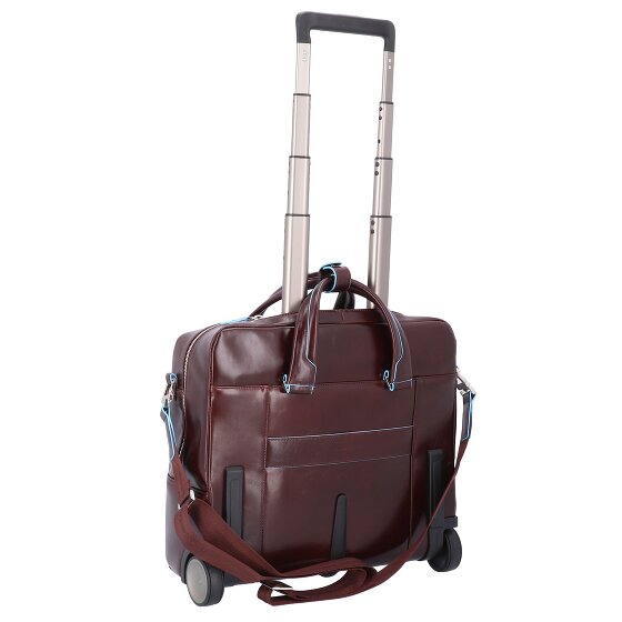 Piquadro Blauwe vierkante 2-wiel Business Trolley Leer 36 cm Laptopcompartiment