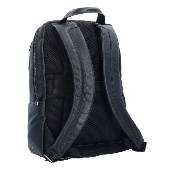 Piquadro Zwarte vierkante rugzak leer 39 cm laptopvak