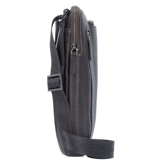 Piquadro Zwarte vierkante schoudertas leer 24 cm